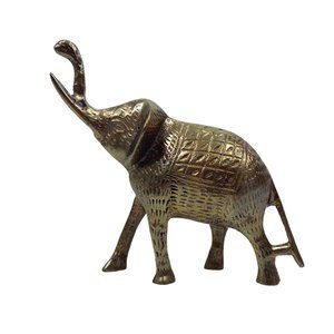 Solid Brass Elephant Sculpture 5" Figurine Trunk Up Good Luck Nice Detail